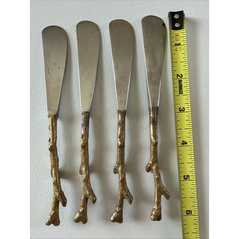 VTG Brass Tone Branch Twig Silverware Spreader Set 4 Flatware‎ (read)